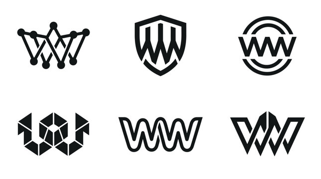 Collection of six distinct W letter logos in various styles.