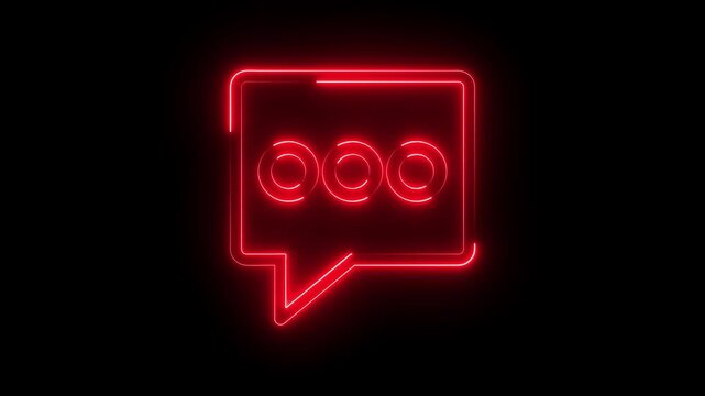 glowing, neon red color bubble message box icon animation sign symbol on black background
