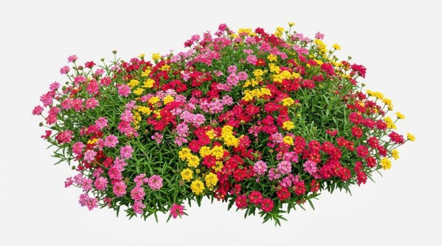 Beautiful colorful portulaca moss rose flowers blooming in a large garden bed with vibrant pink yellow and red petals