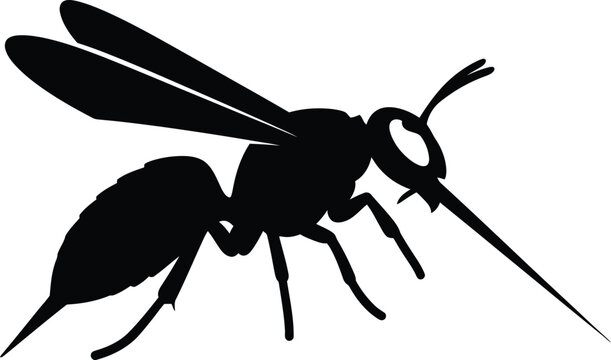 Minimalist black silhouette icon of a dangerous stinging wasp insect