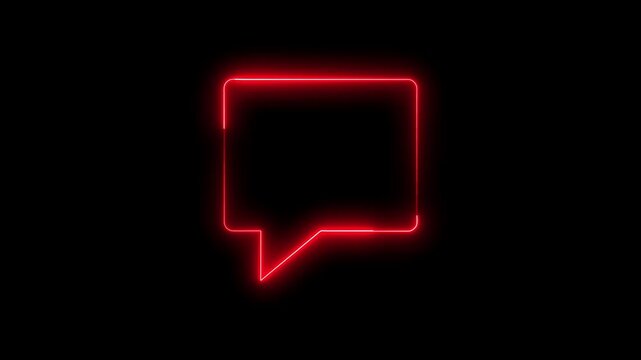 glowing, neon red color bubble message box icon animation sign symbol on black background