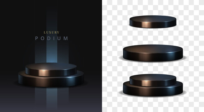Luxury 3D black metallic cylinder podium pedestal display stand stage - Vector isolated background