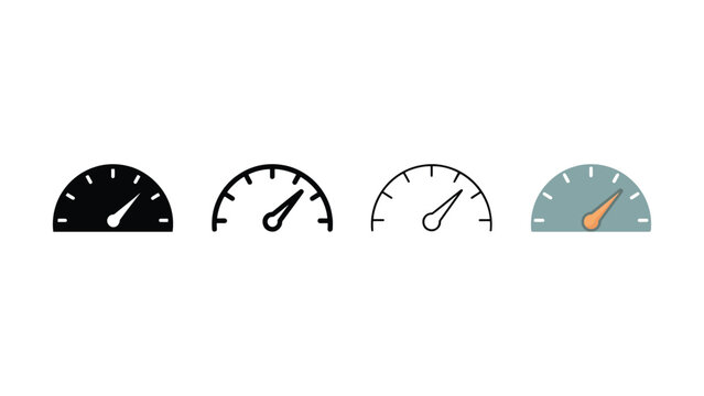 Different types of dials and gauges on white background