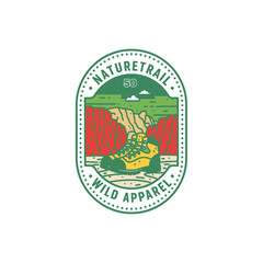 Obraz premium Green Naturetrail Wild Apparel oval emblem with hiking boots.