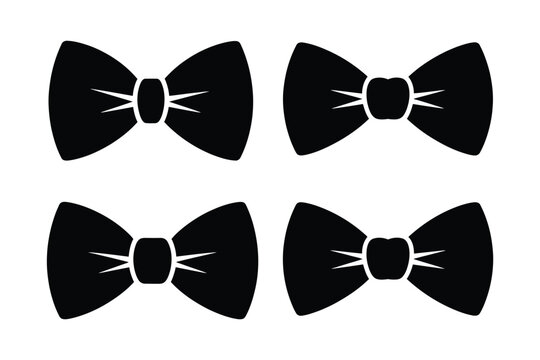 bow tie silhouette icons pack, formal menswear accessory collection, elegant black bowtie symbols, classic fashion and event attire concept, simple modern vector illustration set.