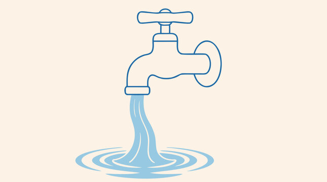 A flat vector illustration of an ablution tap with clean flowing water representing the Islamic ritual of wudu purification, suitable for religious and cultural design projects.