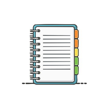 Flat vector illustration of a spiral notebook with divider tabs