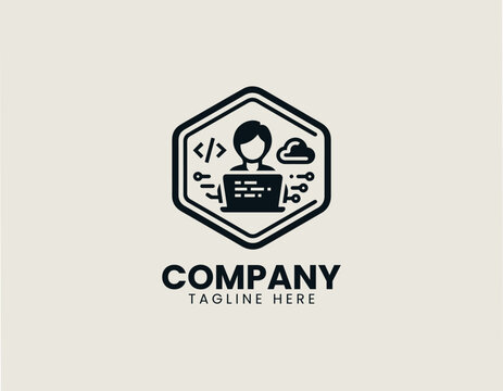 female software engineer coding woman tech black white vector logo
