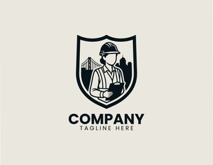 Obraz premium female civil engineer construction site black white vector logo
