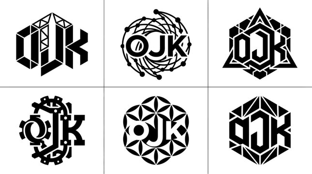 Collection of Six Unique OJK Monogram Logos in Geometric and Abstract Styles.