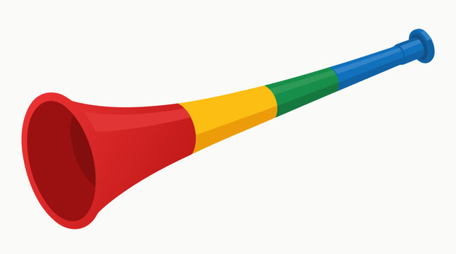A colorful vuvuzela horn in red, yellow, green, and blue colors associated with South African football fan culture.