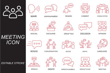 Obraz premium Human interaction Solid icon set. people, connection, friends, chat, bonding, socializing, illustration, chat, set, and solid icons.