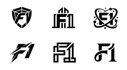 Naklejka premium Collection of F1 Letter Logos in Various Creative and Modern Styles.