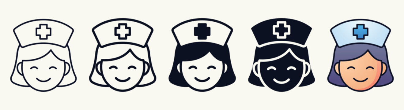 Nurse Head Icon Elements Collection