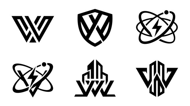 Collection of Abstract Monogram Logos with Geometric and Atomic Designs.