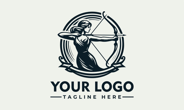 Vintage female archer with bow and arrow vector. logo. illustration. hunter emblem design