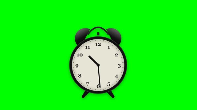 Retro Black Alarm Clock Animation Loop on Chroma Key Green Screen Background