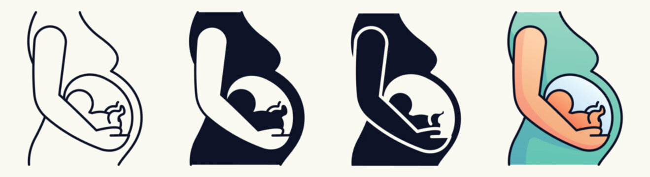 Pregnant Woman with Fetus Illustration Set