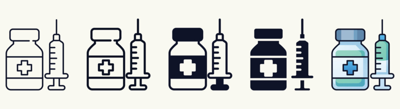 Vaccine Vial and Syringe Icon Set