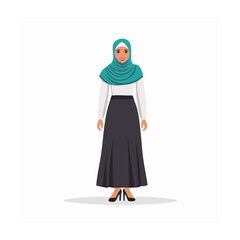 Naklejka premium Woman in teal hijab and long black skirt, flat vector illustration