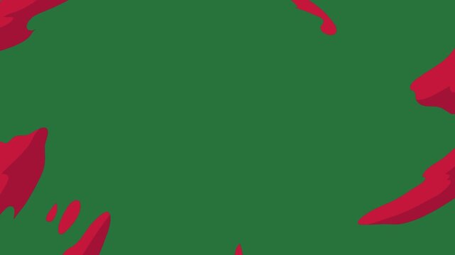 White border and red feather on close up of christmas tree leaves heart flowers screen circle flower isolated on green screen background