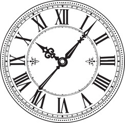 Fototapeta premium Create of White Vintage clock Face with Roman numerals and retro hands. Victorian clock dial with hands and Roman numbers. Vector illustration