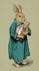 Naklejka premium Rabbit in pajamas vintage rabbit mobile wallpaper