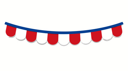 Obraz premium A clean flat vector illustration of red white and blue patriotic bunting hanging decoratively on a light background, perfect for American holiday marketing, 4th of July party invitations, and national
