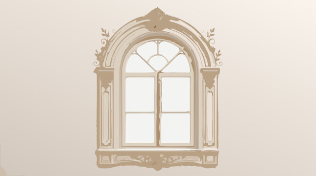 A clean flat vector illustration of an elegant arched decorative window frame on a light background, ideal for interior design presentations, architectural mood boards, and home decor brand visual ass
