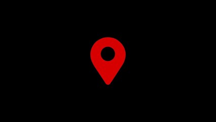 Minimalist red location pin centered on a solid black background, representing navigation, geographic positioning, map markers, travel destinations, and digital wayfinding services for mobile apps © Top Business icon