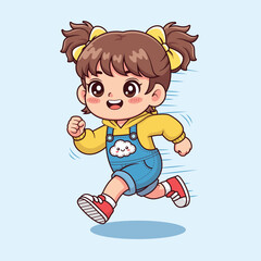 Cute Little Girl Running Vector Illustration