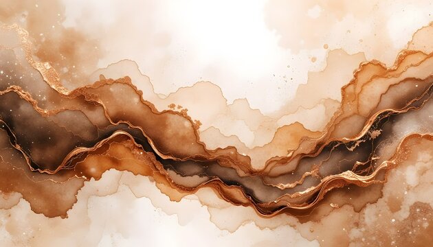 Earth tone alcohol ink texture with gold glitter lines resembling agate stone.