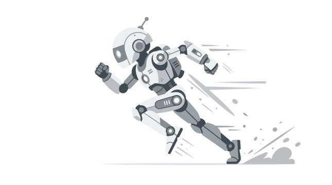 Futuristic robotic character sprinting with dynamic motion.