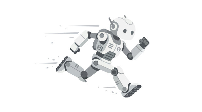 Humanoid robot running fast with motion lines.