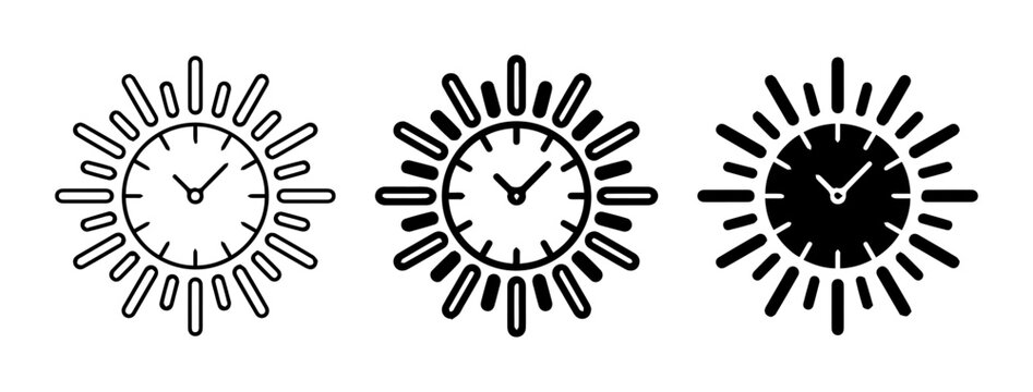 Sun Clock Icons, Timekeeping Symbols, Sunrise Sunset Graphics, Vector Art