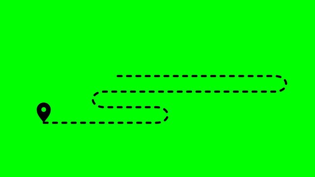 Location Pin and Dashed Route Line Animation on Green Screen Background Loop