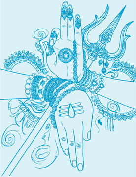 Lord Shiva and Parvati Hindu god Design Element. Sketch or Drawing of Shiva Parvati Outline Editable Vector Illustration