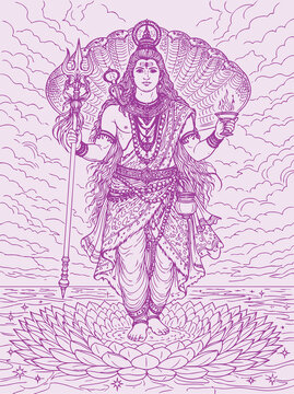 Lord Shiva and Parvati Hindu god Design Element. Sketch or Drawing of Shiva Parvati Outline Editable Vector Illustration