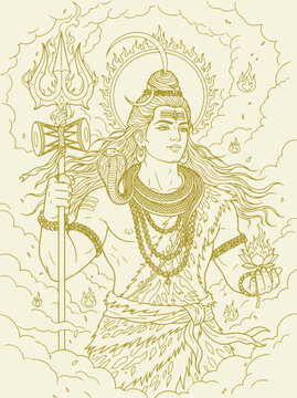 Lord Shiva and Parvati Hindu god Design Element. Sketch or Drawing of Shiva Parvati Outline Editable Vector Illustration