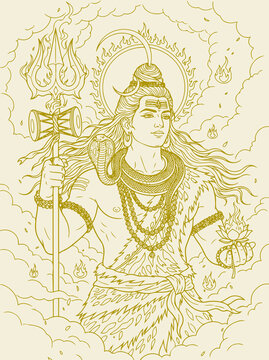 Lord Shiva and Parvati Hindu god Design Element. Sketch or Drawing of Shiva Parvati Outline Editable Vector Illustration