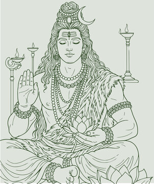 Lord Shiva and Parvati Hindu god Design Element. Sketch or Drawing of Shiva Parvati Outline Editable Vector Illustration
