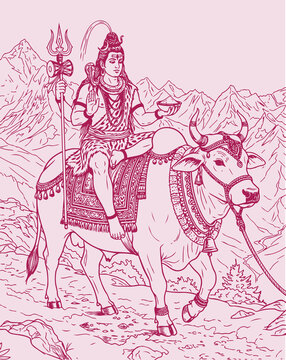 Lord Shiva and Parvati Hindu god Design Element. Sketch or Drawing of Shiva Parvati Outline Editable Vector Illustration