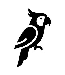 Black and white silhouette icon of a perched cockatoo parrot with cockatoo, silhouette © bonna7173