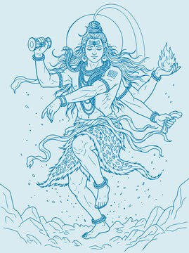 Lord Shiva and Parvati Hindu god Design Element. Sketch or Drawing of Shiva Parvati Outline Editable Vector Illustration