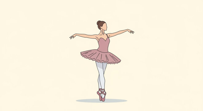 Ballet dancer in pink tutu performs en pointe on cream background