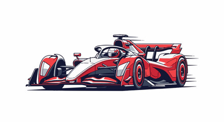 Naklejka premium A dynamic red and white racing car speeds across a white background