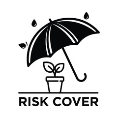 Umbrella protecting seedling in pot black vector illustration on white background © Pixel Loft