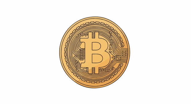 A digital coin with intricate circuitry and a prominent central symbol