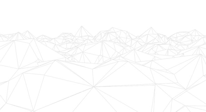 Abstract Geometric Landscape Outline: Low Poly Mountain Range on White Background