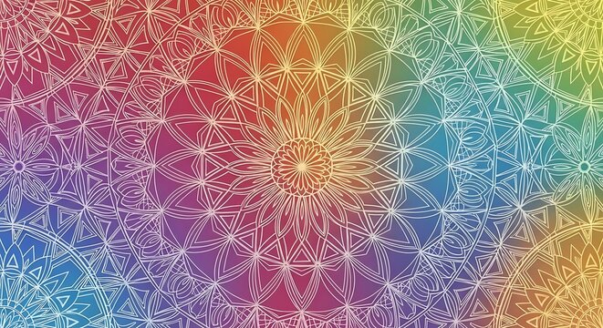 Colorful Mandala Pattern With Intricate Floral Geometric Lines Background